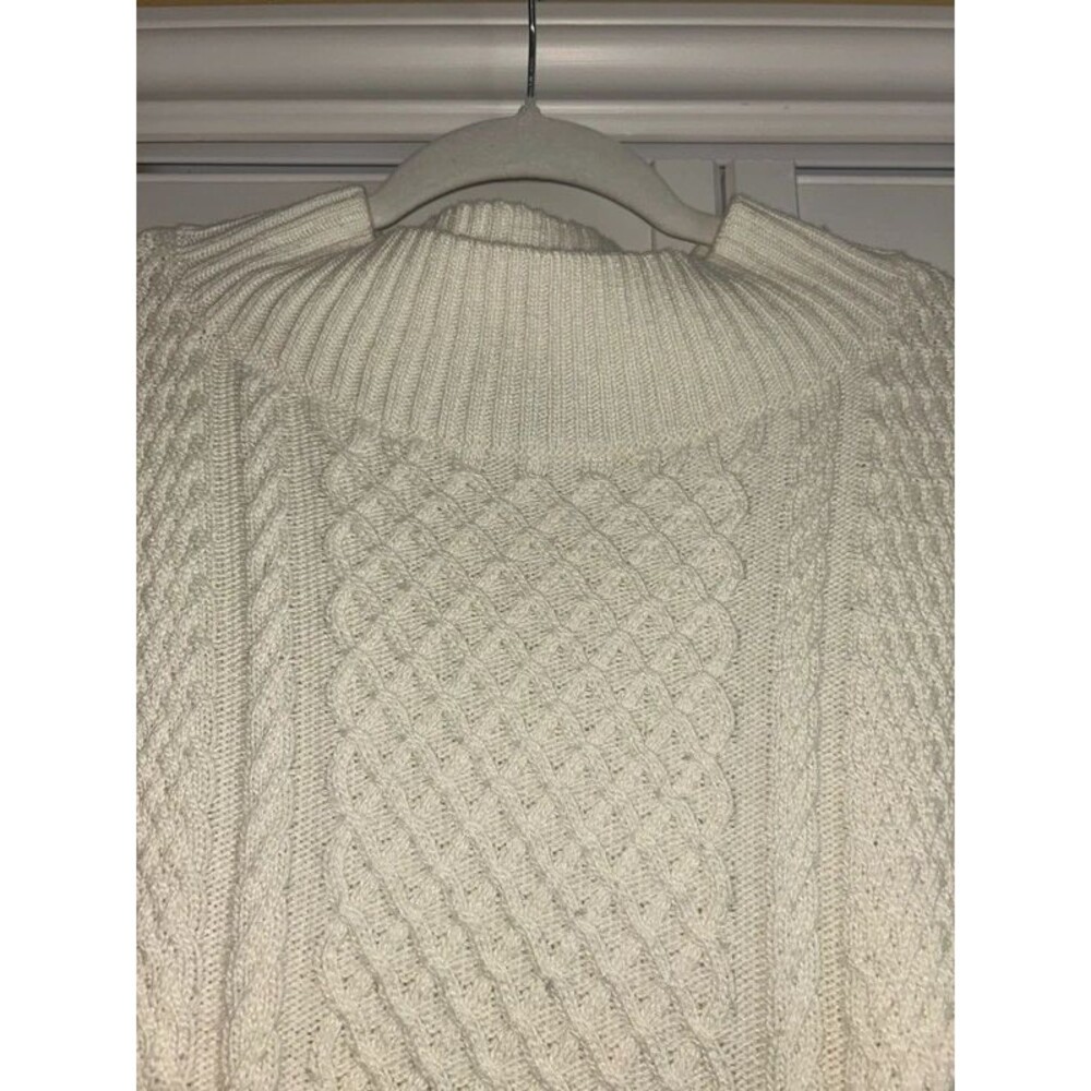 Talbots ivory cream mock turtleneck cable knit with button cuff detail L - Picture 3 of 6
